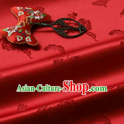Traditional Asian Classical Peony Butterfly Pattern Red Brocade Cloth Drapery Korean Hanbok Palace Satin Silk Fabric