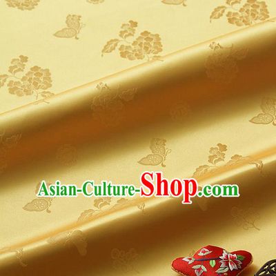 Traditional Asian Classical Peony Butterfly Pattern Yellow Brocade Cloth Drapery Korean Hanbok Palace Satin Silk Fabric