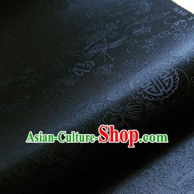Traditional Asian Classical Pattern Navy Brocade Cloth Drapery Korean Hanbok Palace Satin Silk Fabric