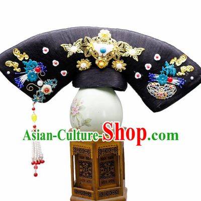 Chinese Traditional Qing Dynasty Hair Accessories Ancient Manchu Lady Wigs and Hairpins for Women