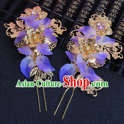 Chinese Traditional Hair Accessories Hair Clip Ancient Princess Purple Flowers Hairpins for Women