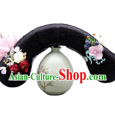 Chinese Traditional Qing Dynasty Hair Accessories Ancient Wigs and Hairpins for Women