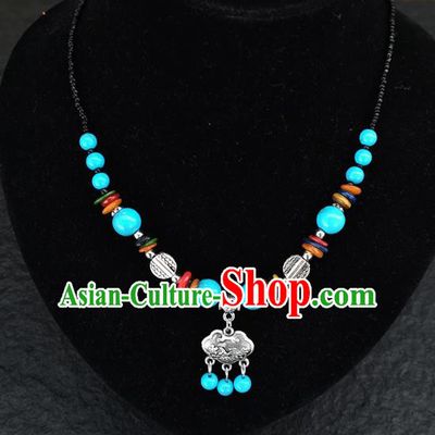 Chinese Traditional Jewelry Accessories Yunnan National Blue Beads Minority Necklace for Women