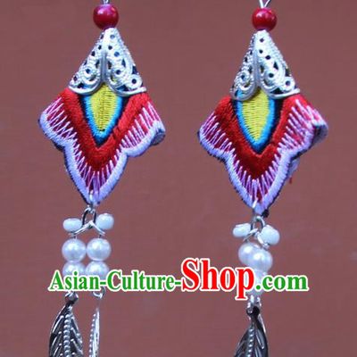 Chinese Traditional Embroidered Lilac Earrings Yunnan National Tassel Eardrop for Women