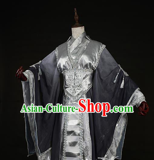 Chinese Traditional Ancient Swordsman Nobility Childe Grey Costumes for Men Chinese Traditional Ancient Swordsman Nobility Childe Grey Costumes for Men