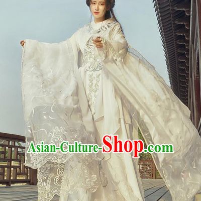 Chinese Traditional White Hanfu Dress Ancient Peri Princess Costumes for Women