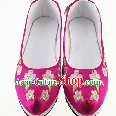 Chinese Traditional Hanfu Shoes Rosy Cloth Shoes Ancient Princess Embroidered Shoes for Women