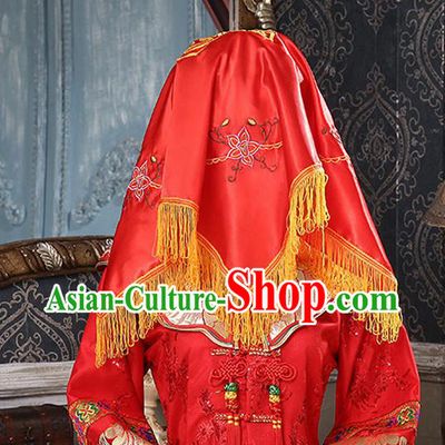 Chinese Traditional Wedding Hair Accessories Ancient Bride Red Silk Headwear for Women