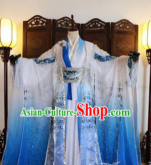 Chinese Traditional Ancient Swordsman Blue Costumes for Men Chinese Traditional Ancient Swordsman Blue Costumes for Men