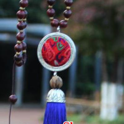 Chinese Traditional Sliver Jewelry Accessories Yunnan Miao Minority Embroidered Necklace for Women