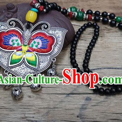 Chinese Traditional Jewelry Accessories Yunnan Miao Minority Embroidered Red Butterfly Necklace for Women