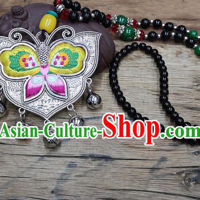 Chinese Traditional Jewelry Accessories Yunnan Miao Minority Embroidered Yellow Butterfly Necklace for Women