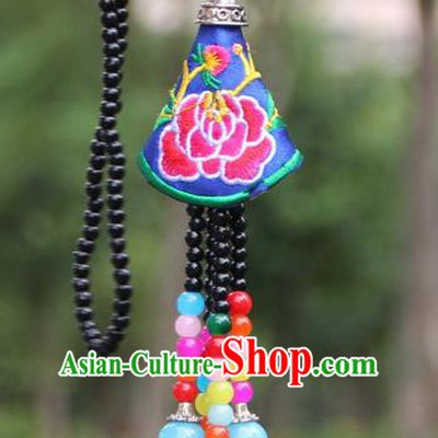 Chinese Traditional Accessories Yunnan Minority Embroidered Royalblue Necklace for Women