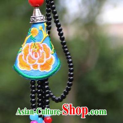 Chinese Traditional Accessories Yunnan Minority Embroidered Blue Necklace for Women