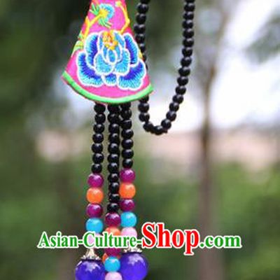 Chinese Traditional Accessories Yunnan Minority Embroidered Rosy Necklace for Women