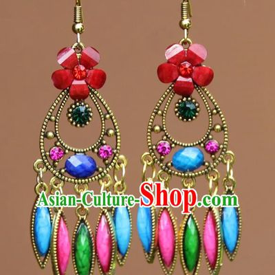 Chinese Traditional Colorful Flower Earrings Yunnan National Minority Ear Accessories for Women