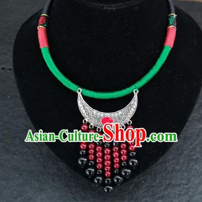 Chinese Traditional Accessories Yunnan Minority Red Beads Tassel Necklace for Women