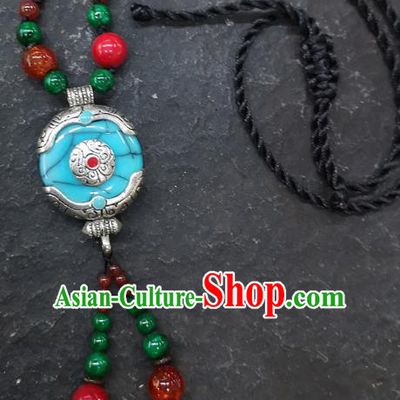Chinese Traditional Accessories Yunnan Minority Blue Coloured Glaze Necklace for Women
