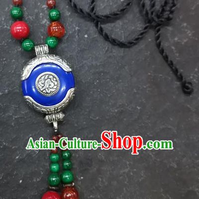 Chinese Traditional Accessories Yunnan Minority Royalblue Coloured Glaze Necklace for Women