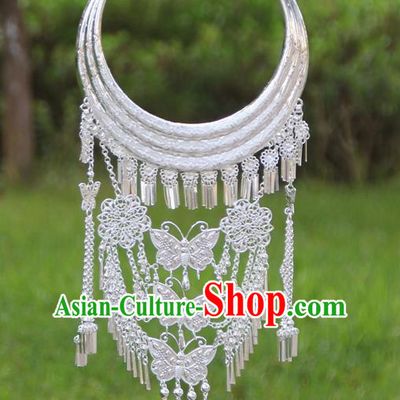 Chinese Traditional Ethnic Bride Accessories Yunnan Minority Butterfly Tassel Necklace for Women