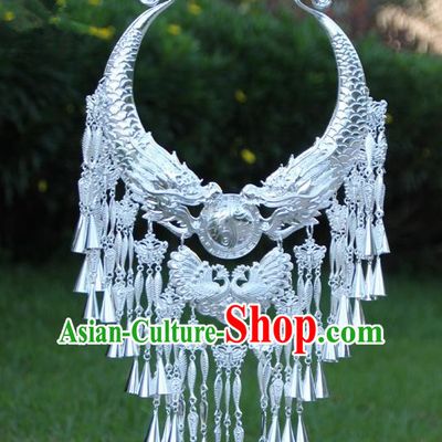 Chinese Traditional Ethnic Bride Accessories Yunnan Minority Peacock Tassel Necklace for Women