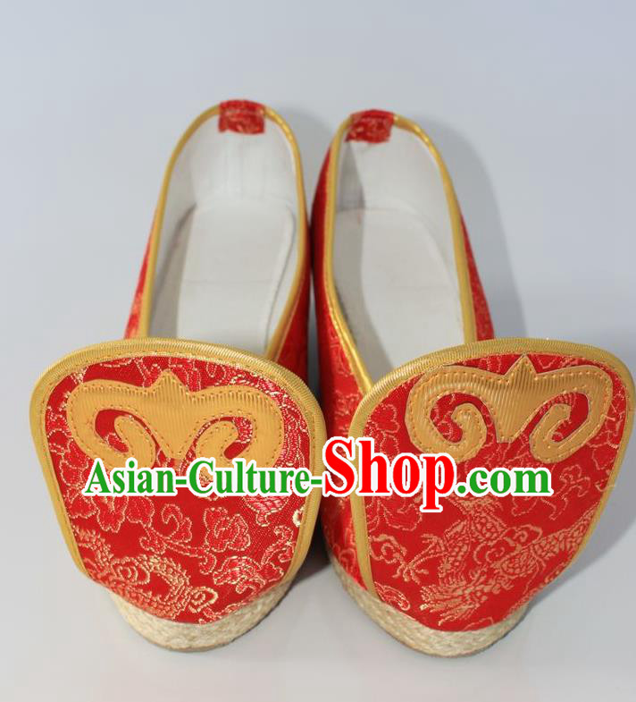 Chinese Traditional Wedding Hanfu Shoes Red Satin Shoes Ancient Embroidered Shoes for Women Chinese Traditional Wedding Hanfu Shoes Red Satin Shoes Ancient Embroidered Shoes for Women