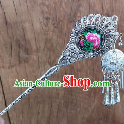 Chinese Traditional Ethnic Hair Accessories Ancient Embroidered Peony Black Hairpins for Women
