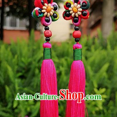 Chinese Traditional Ethnic Earrings Yunnan National Pink Tassel Ear Accessories for Women