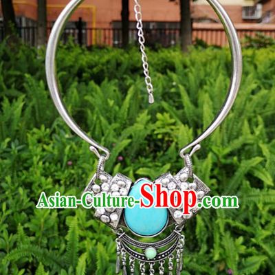 Chinese Traditional Miao Minority Carving Necklace Ethnic Tassel Accessories for Women