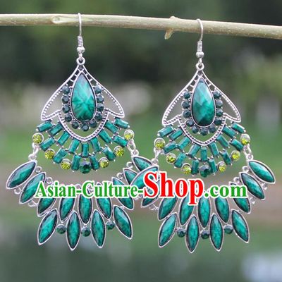 Chinese Traditional Ethnic Green Earrings Yunnan National Ear Accessories for Women