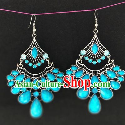 Chinese Traditional Ethnic Earrings Yunnan National Blue Crystal Ear Accessories for Women