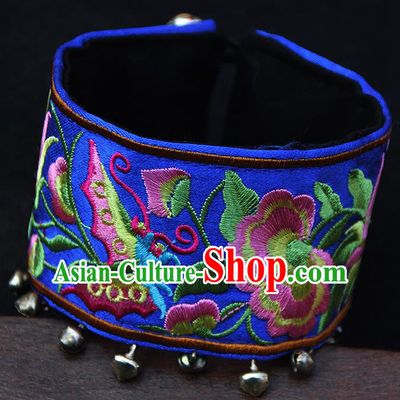 Chinese Traditional Ethnic Wrist Accessories Miao Nationality Embroidered Royalblue Bracelet for Women