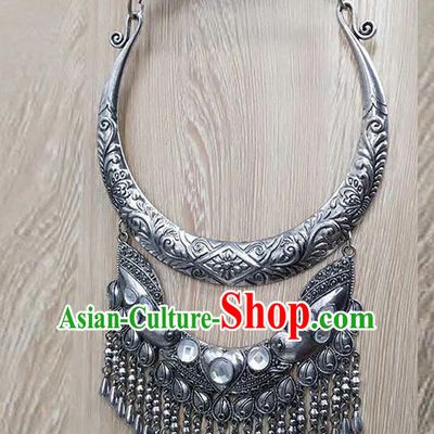 Chinese Traditional Miao Minority Crystal Longevity Lock Necklace Ethnic Folk Dance Accessories for Women