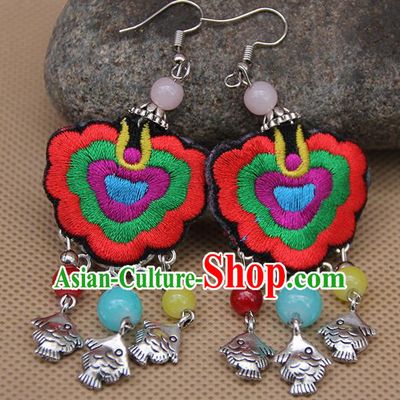 Chinese Traditional Ethnic Red Embroidered Earrings National Ear Accessories for Women