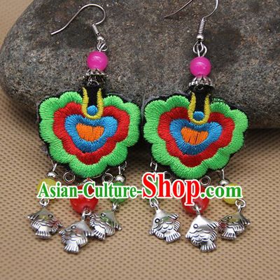 Chinese Traditional Ethnic Green Embroidered Earrings National Ear Accessories for Women
