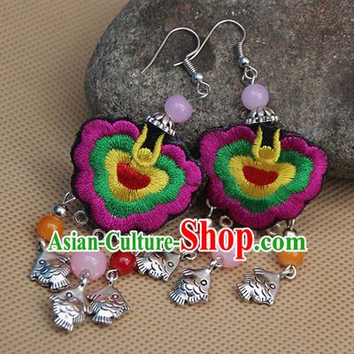 Chinese Traditional Ethnic Purple Embroidered Earrings National Ear Accessories for Women
