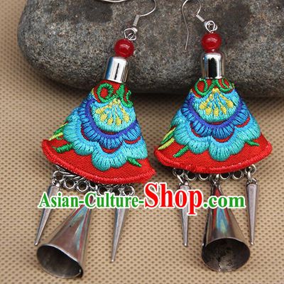 Chinese Traditional Ethnic Embroidered Blue Peony Earrings National Ear Accessories for Women