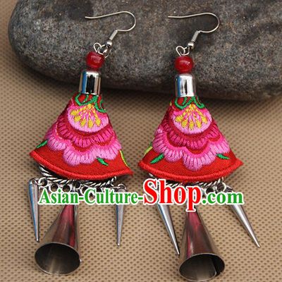 Chinese Traditional Ethnic Embroidered Pink Peony Earrings National Ear Accessories for Women