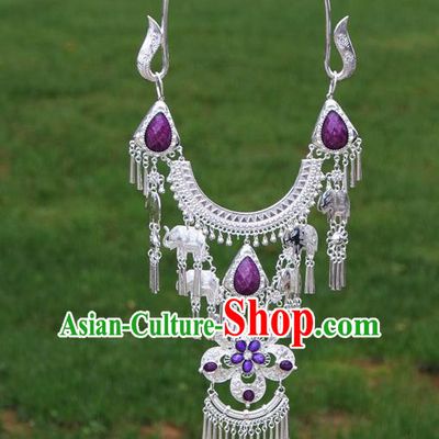 Chinese Traditional Miao Minority Purple Flowers Crystal Necklace Ethnic Accessories for Women