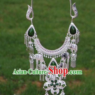 Chinese Traditional Miao Minority Green Flowers Crystal Necklace Ethnic Accessories for Women