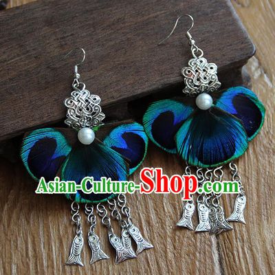 Chinese Traditional Ethnic Feather Earrings National Ear Accessories for Women