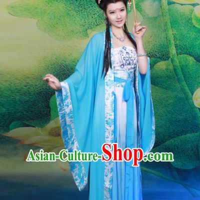 Chinese Tang Dynasty Nobility Lady Blue Hanfu Dress Ancient Princess Embroidered Historical Costumes for Women