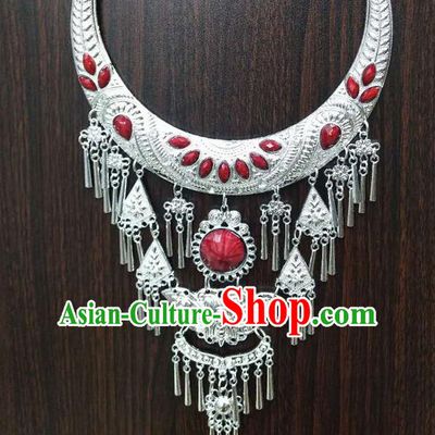 Chinese Traditional National Ethnic Red Necklace Tassel Necklet Jewelry Accessories for Women