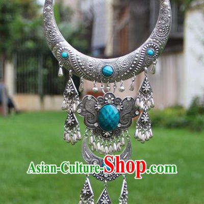 Chinese Traditional National Ethnic Tassel Necklace Blue Necklet Jewelry Accessories for Women