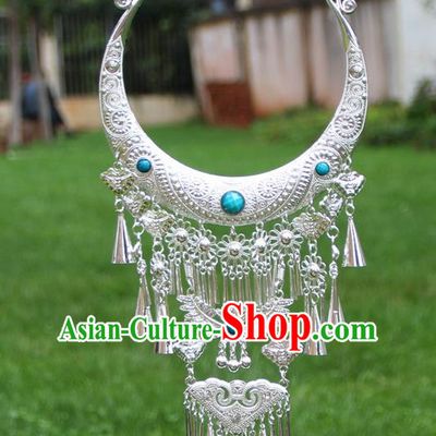 Chinese Traditional National Ethnic Butterfly Tassel Necklace Blue Necklet Jewelry Accessories for Women