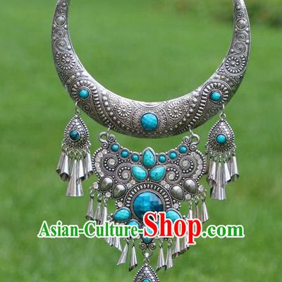 Chinese Traditional National Ethnic Jewelry Accessories Blue Necklace for Women