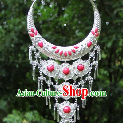Chinese Traditional National Jewelry Accessories Ethnic Tassel Pink Necklace for Women