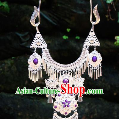 Chinese Ethnic Tassel Purple Necklace Traditional National Jewelry Accessories for Women