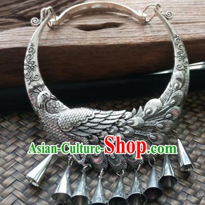 Chinese Ethnic Carving Peacock Necklace Traditional National Jewelry Accessories for Women