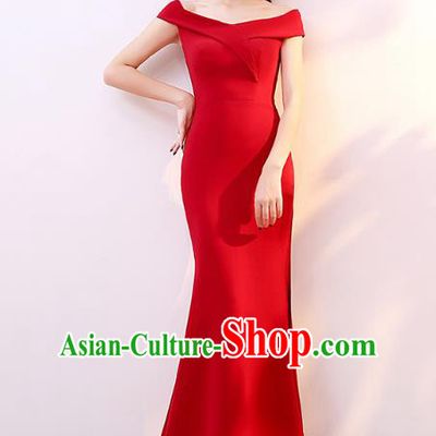 Professional Modern Dance Costume Chorus Group Clothing Bride Toast Red Fishtail Dress for Women